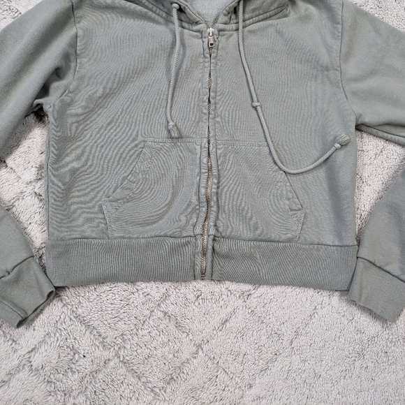 Brandy Melville Jacket Women's Small Green Crystal Hoodie Full Zip Cropped - Picture 2 of 7